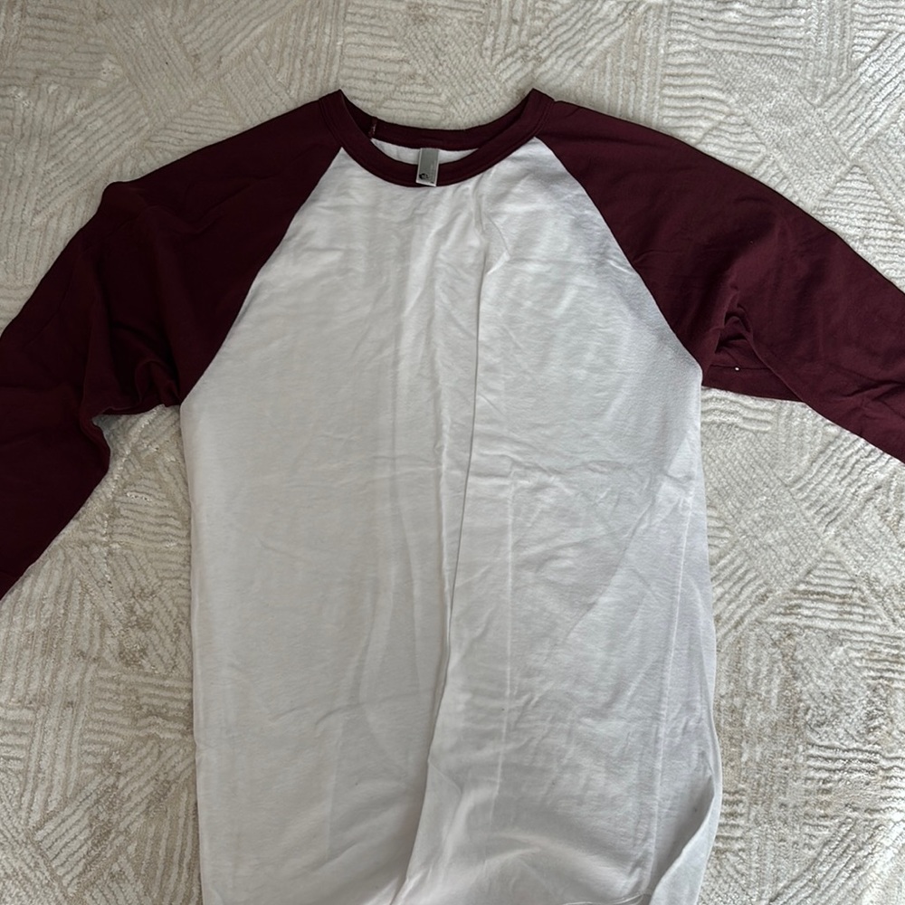 American Apparel White and Red Long Sleeve Tee